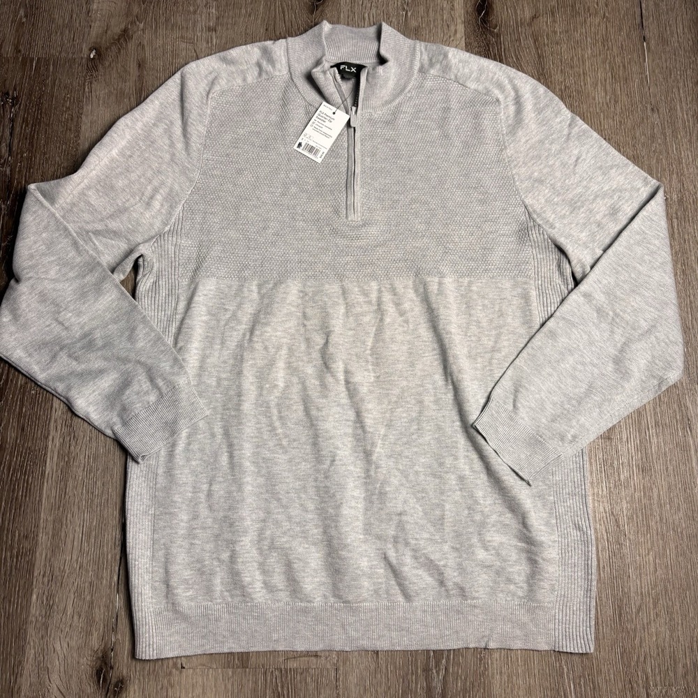 FLX Premium Big & Tall Men's 2XB Lt Grey 1/4 Zip Pullover Sweater NEW